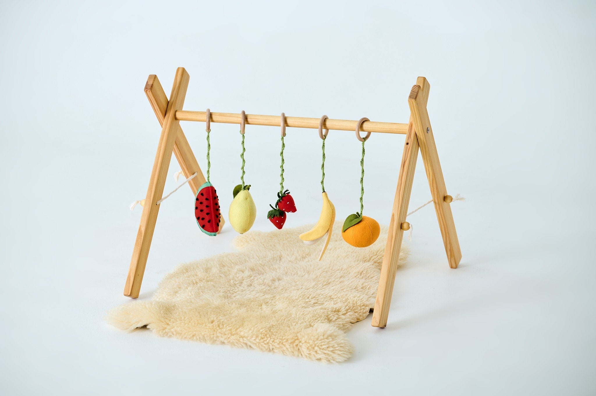 Fruit Baby Gym Toy Set – Felt Hanging Toys with Wooden Rings - WoollyFox